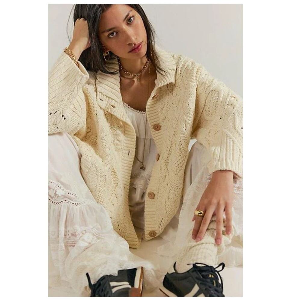 Free People Heart You Cotton Cardigan Sweater Size Medium